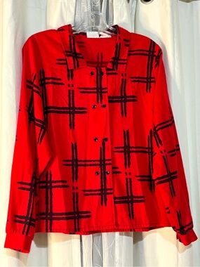 Vintage 90s Avon Red Button-Front Plaid Long-Sleeve Jacket/Top Size XL